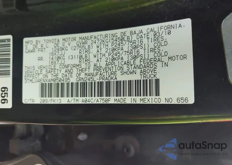 2010 Toyota Tacoma Base V6 z USA, uszkodzony, nr VIN 3TMLU4ENXAM050495